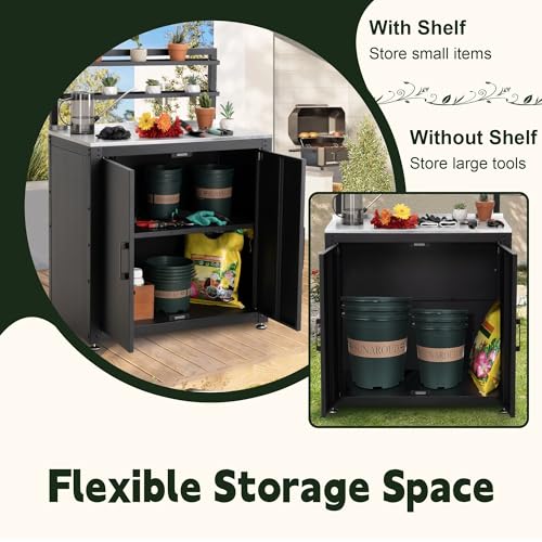FEASTO Outdoor Potting Bench Table with Storage Cabinet - color: Black