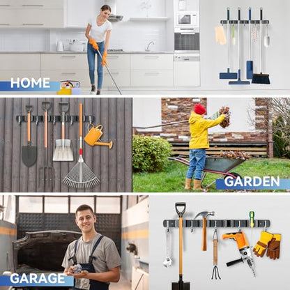 ZONGOOL Wall Mount Broom Holder 4 Racks 5 Hooks Metal Tool Organizer Black - color: Black, size: 1Pack 4R5H