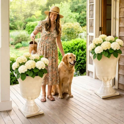 Autodaya 22"Tall Large Urn Planters for Outdoor Plants Set of 2 Flower Pots - color: 22"-antique Ivory