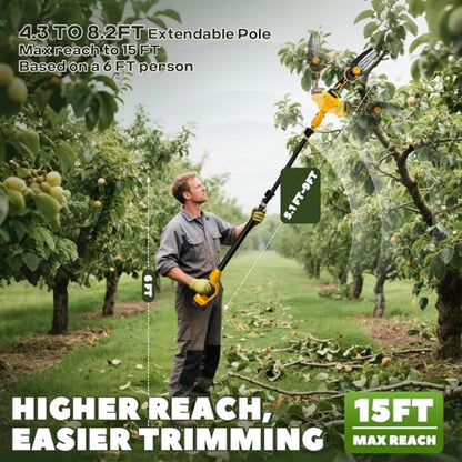 4-in-1 Cordless Pruner Kit, 2.5" Cut & 15 ft Pole Chainsaw