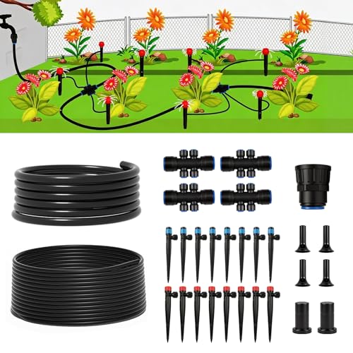 100FT Drip Irrigation System Kit, Quick Connect Garden Watering System, Easy Install Drip Irrigation Kit with 1/2" & 1/4" Tubing, Adjustable Emitters for Garden, Raised Beds, Greenhouse - size: 100FT