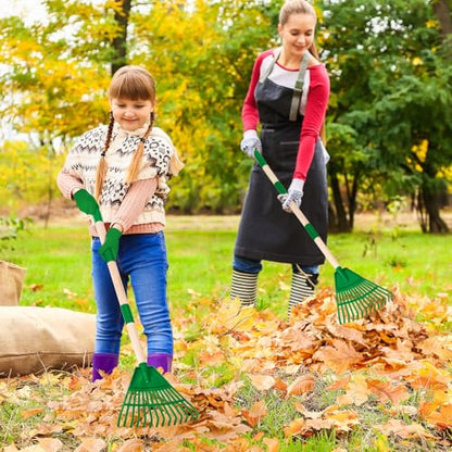 2 Pcs 35'' Kids Rakes for Leaves - Plastic Rake Head with 2 Pairs Kids - color: Green-2 Pack