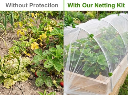Garden Netting Kit for Raised Beds, 10x30FT Ultra Fine Mesh Netting & 5 Sets Garden Hoops with 18 Clips, Greenhouse Row Cover Net for Vegetable Fruits Flowers Barrier