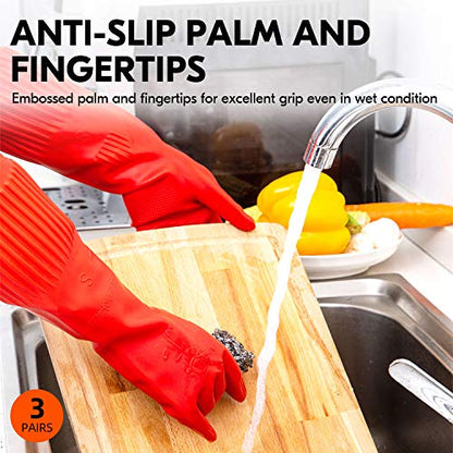Vgo... Latex Reusable Cleaning Gloves,Long Sleeve Kitchen Gloves(RB2143) - color: Red, size: Small