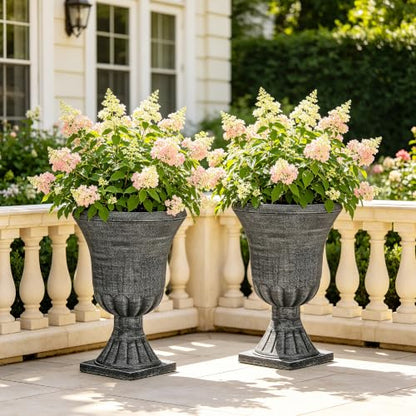 2-Pack 22" Washed Black Plastic Urn Planters with Drainage Holes - color: 22"h-washed Black
