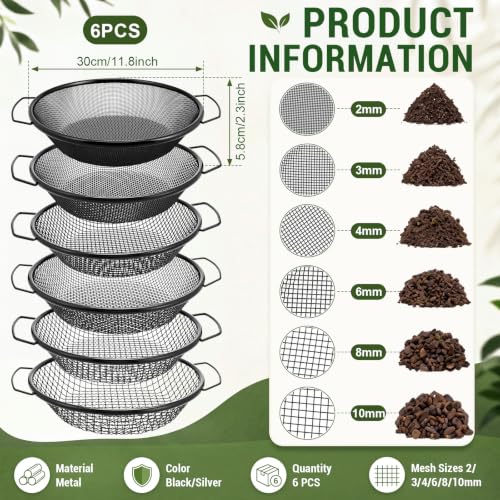 Rtteri 6 Pcs Soil Sifter for Gardening, Fits 5 Gallon Bucket, Black - color: Black