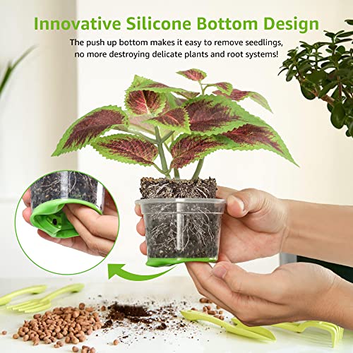 MIXC Clear Nursery Pots with Silicone Base, 4-Inch, 30-Pack - color: Green, size: 4 Inch