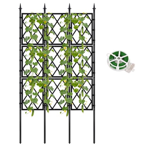 63 Inch Black Metal Pipe Garden Trellis Support Fence Frame for Climbing - color: Black