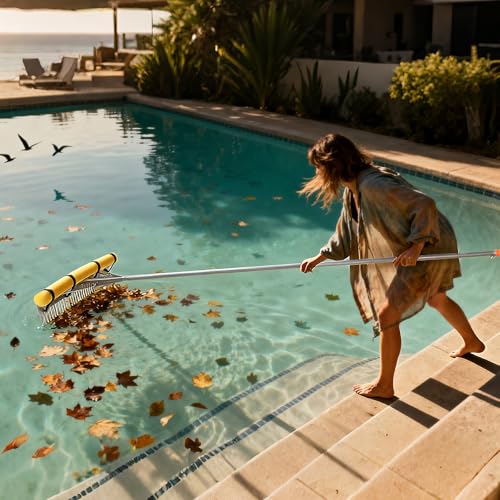 VEVOR Landscape Rake, 36 inch Wide Head 133 inch Handle, Large Heavy Duty Aluminum Landscaping Leaf Rake Tool, Asphalt Level for Loosening Soil, Garden & Yard, Pond Gravel & Beach Lawn Care, 52ft Rope - size: 133 inch