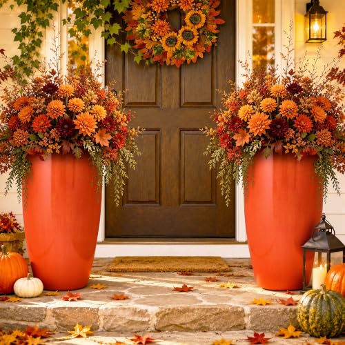 Autodaya 24" Faux Ceramic Large Planters for Outdoor Plants, Orange & Black - color: 24"-gradient Orange & Black