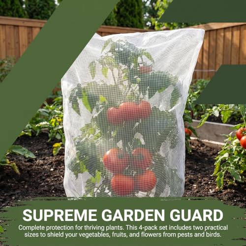 4 Pack Garden Netting with Drawstring, Bird Netting Plant Protection Bags in 2 Sizes for Tomatoes, Blueberries, Vegetables, Fruit Trees, Cicadas and Garden Pest Barrier