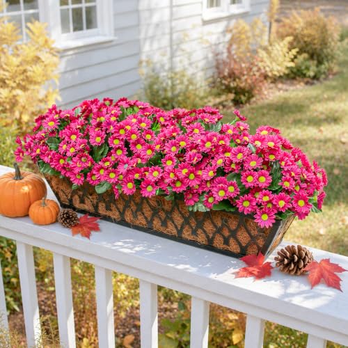 Daisy Artificial Flowers for Outdoors Autumn Fall Decoration, 6 Bundles Fake Mums Dark Red Silk Flowers for Outside Look Real UV Resistant Faux Flowers Plants for Planter Front Door Home Indoor Porch - color: Dark Red