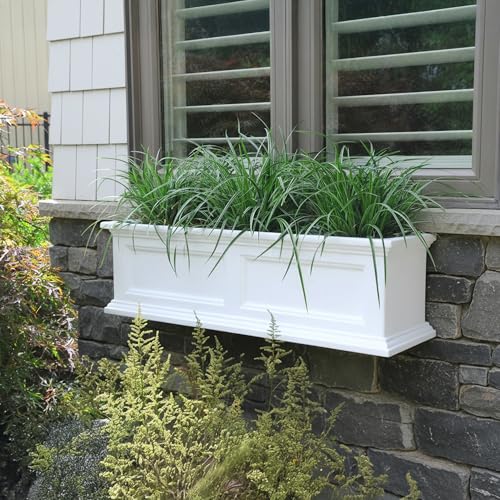 Mayne Fairview 36in Self-Watering Rectangular Window Box Planter, White - color: White, size: 36in