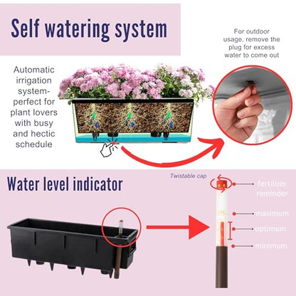LaLaGreen Railing Planter Boxes (14 Inch, 2 Pack) Self-Watering Window Box Planters with Brackets, Rectangular Hanging Flower Pots for Balcony Deck Fence, Outdoor Herb Garden Plastic Planters Black - size: 14" x 2 Pack (with Bracket)