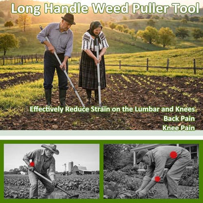 Weed Puller Tool with Long Handle-Vertical Adjustable Weeder, 2-in-1 Garden Hoe and Weeding Rake Combination, Weeding Tool for Garden, Lawn, Farm and Courtyard