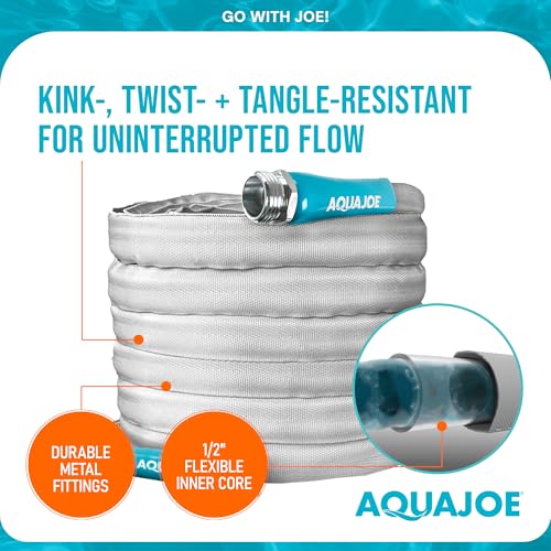 Aqua Joe Xtreme FiberJacket Garden Hose, Lightweight and Kink-Resistant, Durable Fabric Hose with Metal Fittings, 600 PSI Max, 50' x 1/2" Diameter - style: 50-foot