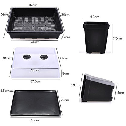 eZAKKA 14.6" x 11.8" Seed Starter Tray Kit with Dome, 20 Cells, Black - color: Black Pots