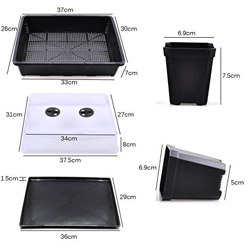 eZAKKA 14.6" x 11.8" Seed Starter Tray Kit with Dome, 20 Cells, Black - color: Black Pots