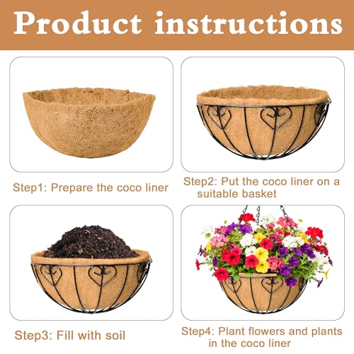 4 Pack 14 Inch Hanging Baskets for Plants Outdoor Metal Hanging Planter Basket with Coco Coir Liner Hanging Flower Baskets Hangings Flower Pots Holder for Garden, Patio(AX) - size: 14 Inch, style: Modern