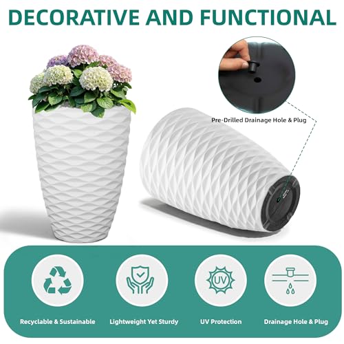2-Pack 19" White Resin Tall Outdoor Planters with Wave Texture - color: 19"h-white Wavy