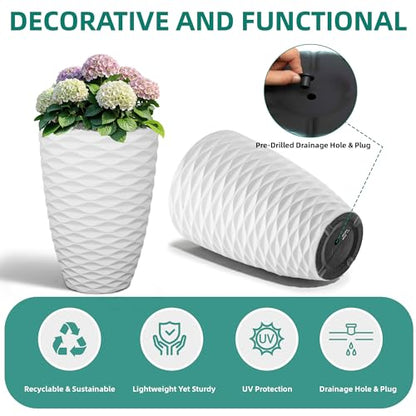 2-Pack 19" White Resin Tall Outdoor Planters with Wave Texture - color: 19"h-white Wavy