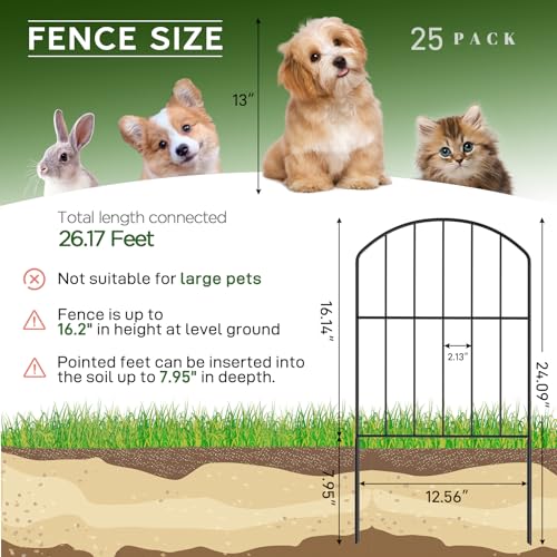 Goovilla Garden Fence, Total 27ft(L) x 24in(H), 25 Pcs, Rustproof Metal - size: Arched