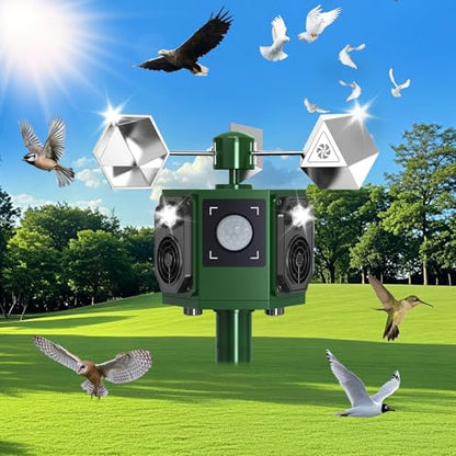 Ultrasonic Bird Repeller Outdoor Solar Pigeon Repellent Device with Motion Sensor & Flashing Lights, Bird Deterrent Reflectors to Keep Birds Crows Sparrows Starlings Away from Patio, Garden & Balcony