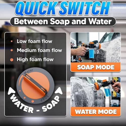 Garden Hose Nozzle with Soap Dispenser, 8 Patterns (Black, Orange) - color: Orange-Black