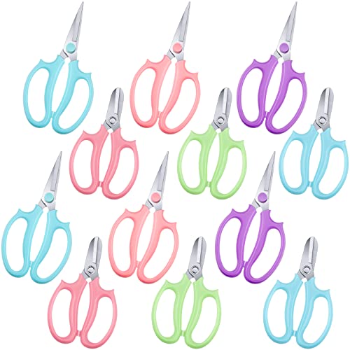 12 Pcs Gardening Tools Flower Scissors Flower Bar Supplies Pastel Rainbow Color Pruning Scissors Floral Shears Stainless Steel Garden Clippers Cutters for Branches Leaves, Gift for Women(Fresh Color) - color: Fresh Color