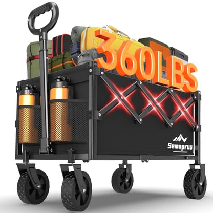 COZEER Wagons Carts Foldable, 360LBS Folding Heavy Duty Wagon with Wheels - color: Black, size: 100L