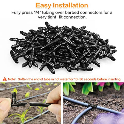 Gardrip Drip Irrigation Tee Fittings：100 Pieces Barbed Tee Irrigation Parts with Sharp End Fits for 1/4 Inch Drip Irrigation Tubing Drip Line T Connectors for Garden Lawn System - color: Tee-100P