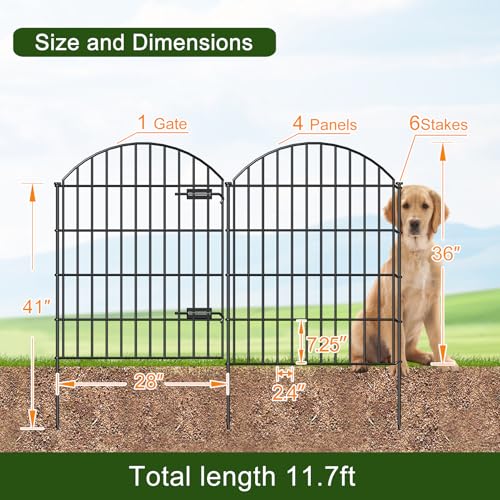 Metal Garden Fence with Gate 36 in x 11.7 ft, Dog Fence Outdoor for Yard - size: 36"Hx11.7ft (Gate+4Panels)