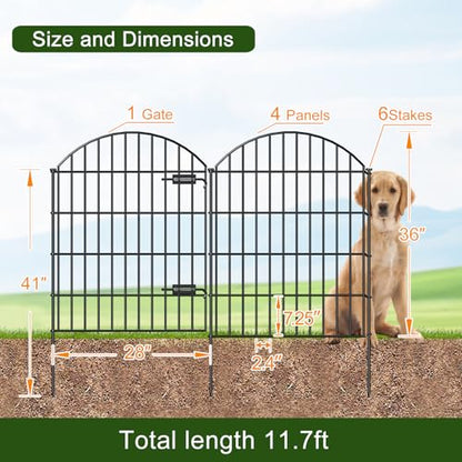 Metal Garden Fence with Gate 36 in x 11.7 ft, Dog Fence Outdoor for Yard - size: 36"Hx11.7ft (Gate+4Panels)