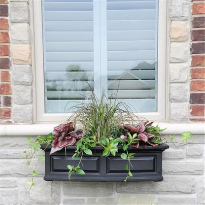 Pemberly Row 3ft Weatherproof Plastic Window Box, Black Finish, UV-Resistant Polyethylene Resin, Built-in Water Reservoir, Double Wall Design, 36 in Planter for Outdoor Garden or Patio Use - color: Black