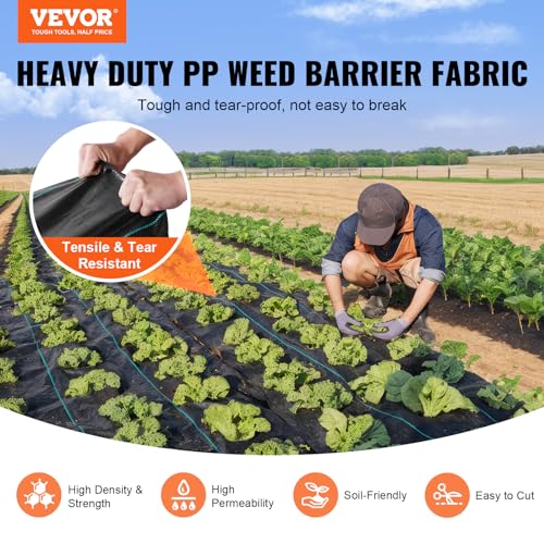 VEVOR 4FTx300FT Premium Heavy Duty Weed Barrier Landscape Fabric, 3.2OZ Woven Geotextile Fabric Under Gravel, High Permeability for Weed Blocker Weed Mat, Driveway Fabric, Weed Control Garden Cloth - size: 4FT*300FT-3.2OZ, style: Woven