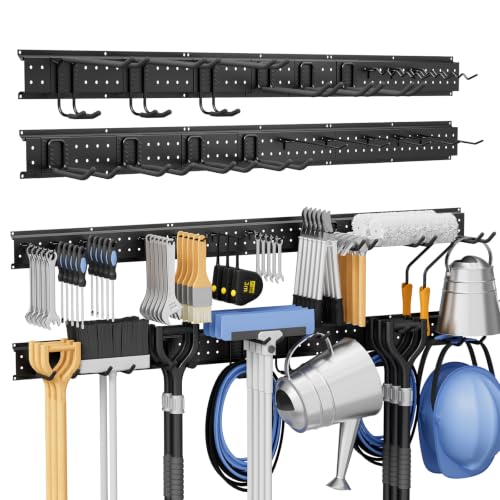 99" Garage Tool Organizer Wall Mounted, Heavy Duty Garage Wall Organizer with 18 Adjustable Hooks, Garden Tool Storage Rack, Holds Up to 700 lbs - size: 99 in/18 hooks