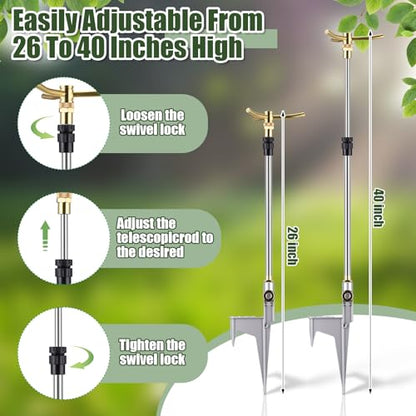 Funnymoom 2 Pack 3-arm Rotating Telescoping Sprinkler 360 Degree Swivel Garden Sprinkler High Rise Lawn with Step Base up to 41.7 Inch for Large Area Coverage (Silver) - color: Silver