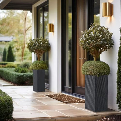 SUNNYPARK 2 Pack Tall Planters for Outdoor Rattan Square Box 12x12x24inch - color: Black 2 Pack