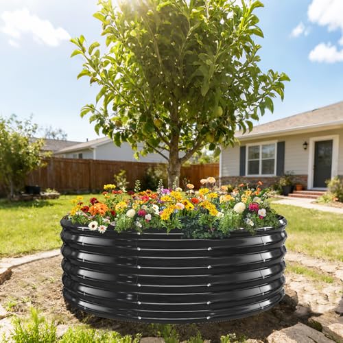 YSEJOMP 17" Tall 48" Diameter Round Raised Garden Bed Kits Outdoor Black - color: Black, size: 48 Dia X 16.5 inches