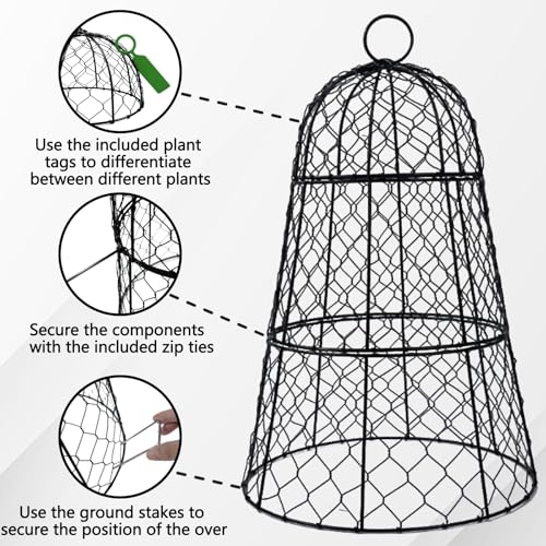 6 Pack 11.4" D x 17.7" H Garden Cloches for Plants,Rustproof Chicken Wire Cloches Flip-Top Design,Upgraded Triple Combination,Plant Protectors from Animals,Ideal for Outdoor Plant Protection