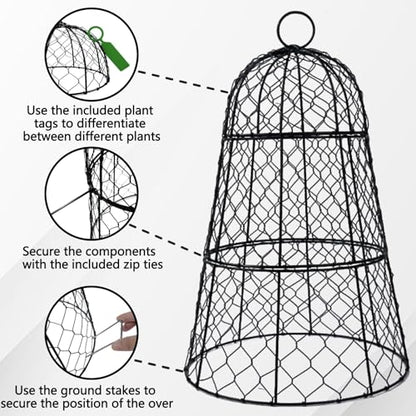 6 Pack 11.4" D x 17.7" H Garden Cloches for Plants,Rustproof Chicken Wire Cloches Flip-Top Design,Upgraded Triple Combination,Plant Protectors from Animals,Ideal for Outdoor Plant Protection