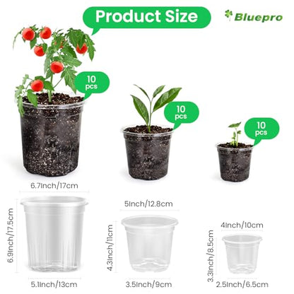 Bluepro Clear Nursery Pots with Drainage Holes, 3.5/4/5 Inch, 36-Pack - size: 3.5/4/5 Inch-36Pcs