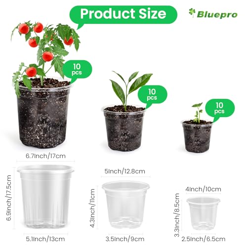 Bluepro Clear Nursery Pots with Drainage Holes, 3.5/4/5 Inch, 36-Pack - size: 3.5/4/5 Inch-36Pcs