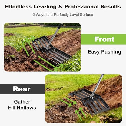 36" x 10" Lawn Leveling Rake, Angled Design Yard Leveler Rake - size: 36 Inch