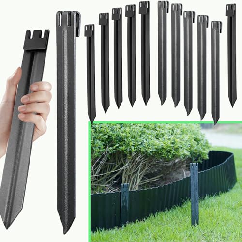 13PCS10in Black Metal Heavy Duty Fade Resistant Landscape Edging Stakes - color: Black-13PCS