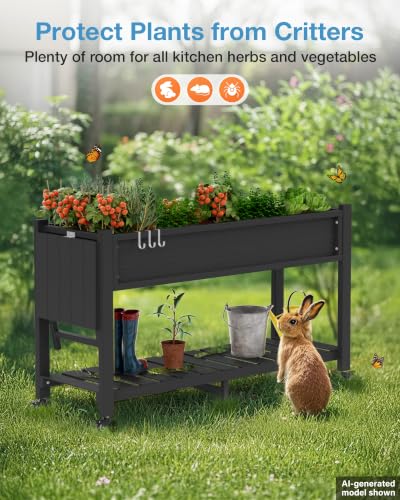 YEFU Raised Garden Bed with Legs, HIPS, Waterproof, 57x18x30in, Black - color: Black, size: All-in-One Rolling Planter(1PC)
