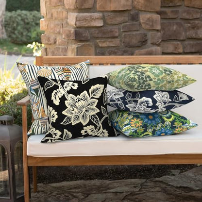 Outdoor 16x16 Inch Throw Pillow Covers Set of 2, Covers ONLY, All Weather Square Pillow Cases, Patio Cushion Pillow of Home Furniture Use, Elegant Vines Black - color: Elegant Vines Black, size: 16" x 16" (Pack of 2)