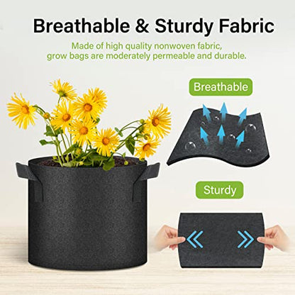 HealSmart Plant Grow Bags 7 Gallon, Tomoato Planter Pots 5-Pack with Handles, Aeration Nonwoven Fabric, Heavy Duty Gardening Planter for Vegetable, Herbs and Flowers, Black - color: Black, 5 Pack, size: 7 Gallon