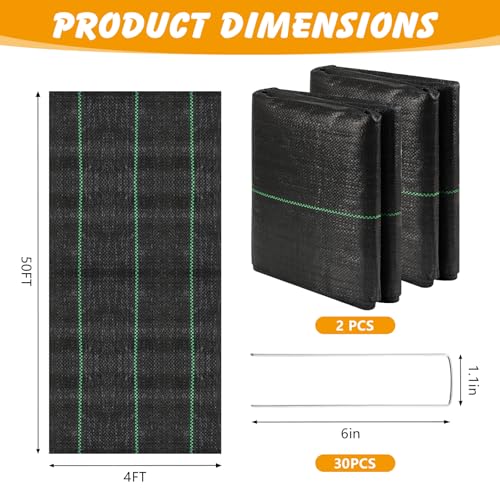 ondware Weed Barrier Landscape Fabric 4FT x 100FT, 30 Stakes - size: 4FT x 100FT