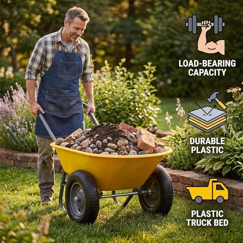600Lb Wheelbarrow Dump Garden Cart with 2 14" All Terrain Wheels - style: Yellow- 2 Wheels